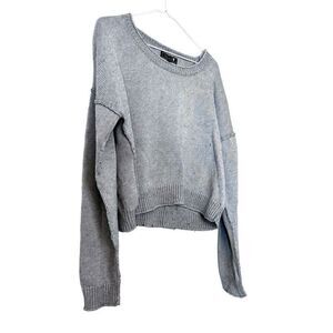 Talula Rolled Edges Oversized Crop Pullover Knit Sweater Gray Small